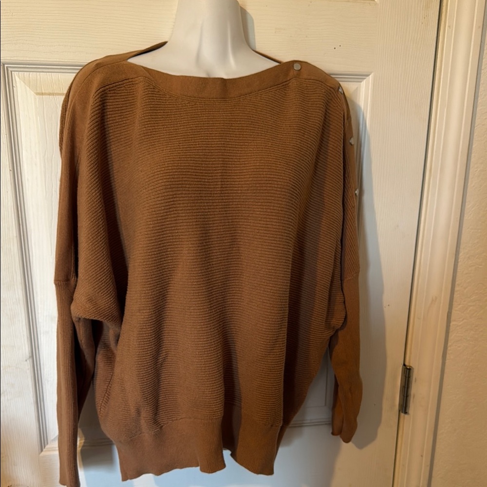 Simply Vera Vera Wang Brown Relaxed Off-the-Shoulder Sweater